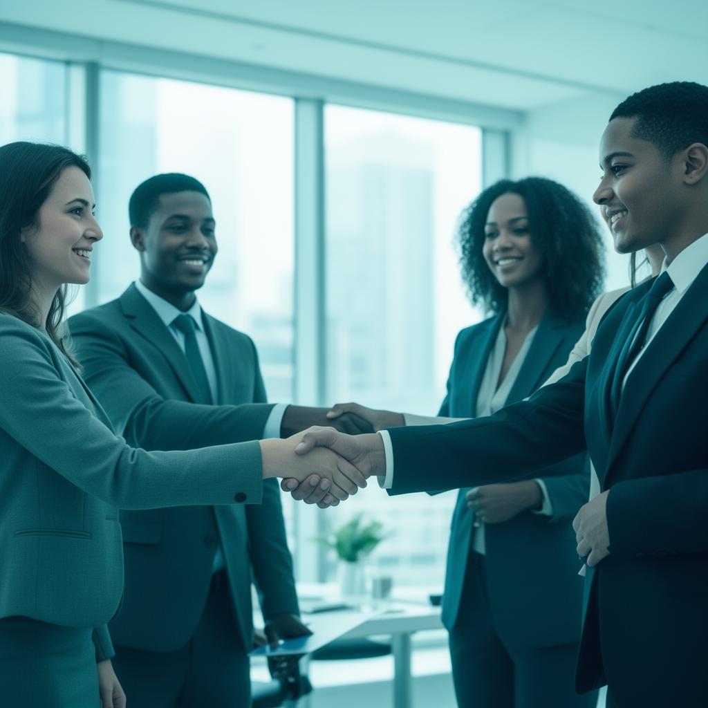 Partners shaking hands in a modern office